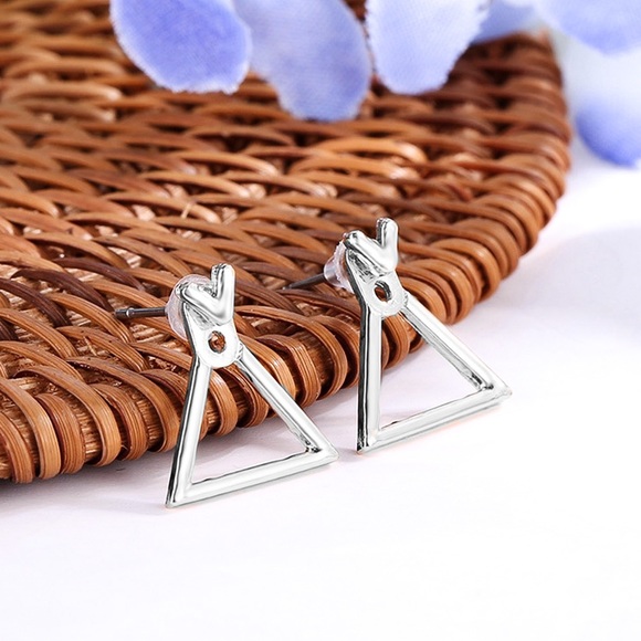 Minimalist Silver Triangle Earring Jackets - Picture 2 of 7
